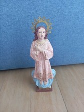 Scultura Statua Vergine Maria Santa aureola mani incrociate firmata