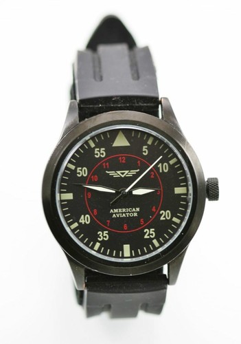 Amerikanische Fliegeruhr Herren Edelstahl schwarz Kautschuk 30m Batterie Quarz - Bild 1 von 3