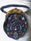 Antique Bakelite Celluloid Frame  Floral Fringe Cobalt Bead Bead Handle Purse