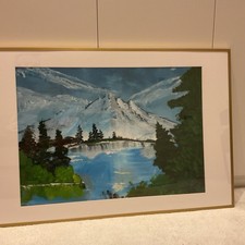 Original Acrylic Painting Mountains Alps,Mounted, 22cm x 30cm Framed And Signed