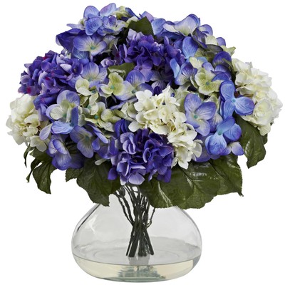 Nearly Natural Hydrangea with Large Vase