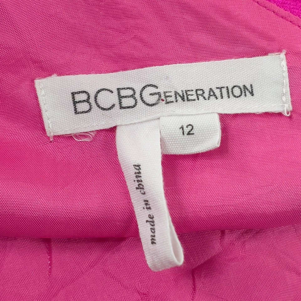 BCBGeneration VESTIDO DE CÓCTEL ROSA CALIENTE DE UN HOMBRO PARA MUJER TALLA 12 FORRADO *DEFECTO* Foto 4 de 4
