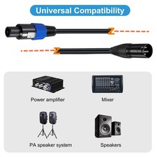 SpeakOn Male to 3-Pin XLR Female Extension Cable Stage Mic Audio Wire 1.8m/3m/5m
