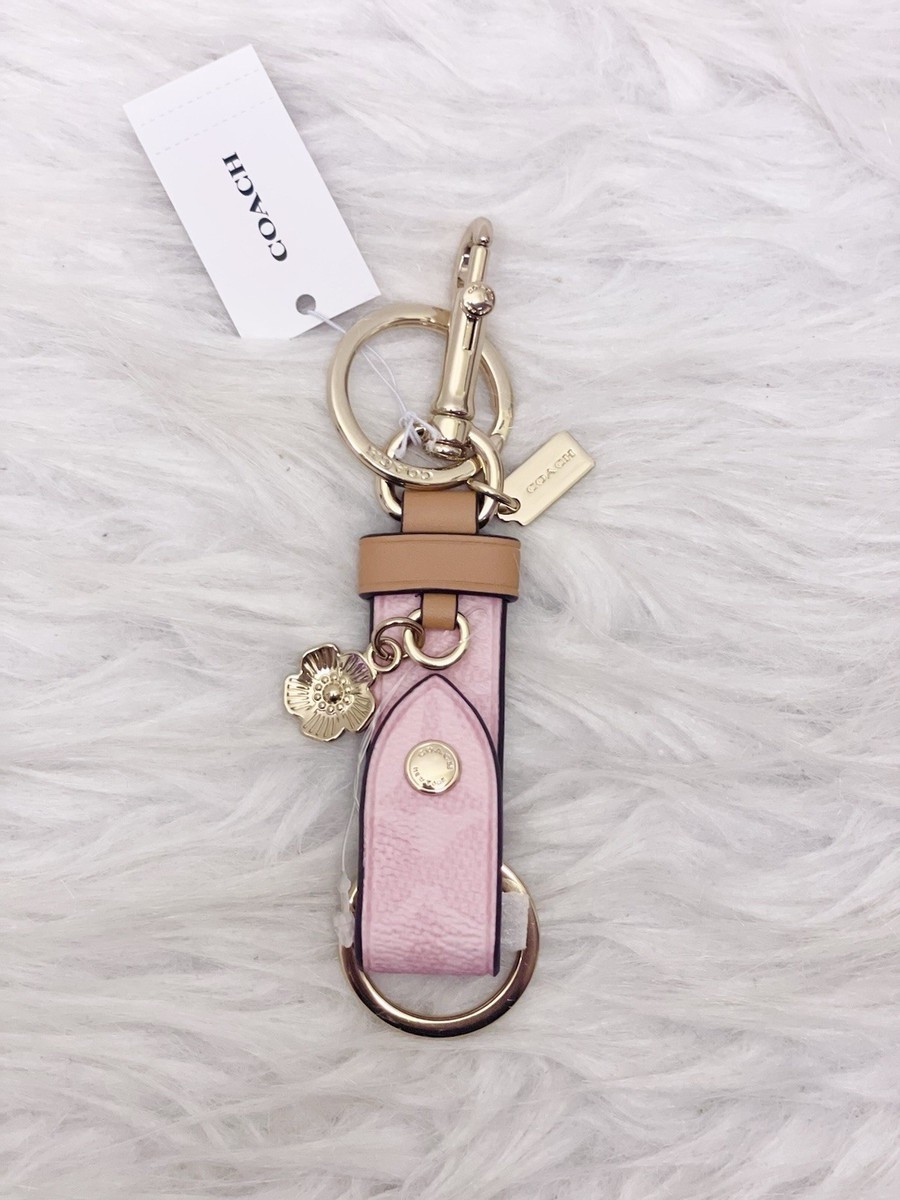COACH ミニバック型キーホルダー ピンク・ベージュ NWT Coach Trigger Snap Bag Charm In Signature Canvas With Heart