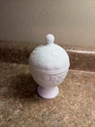 Vintage White Milk Glass Covered Candy Dish Jar Apothecary Flowers Avon