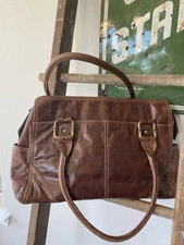WILSONS Butter Brown Soft LEATHER LAPTOP CARRIER Satchel Brass Accents Large