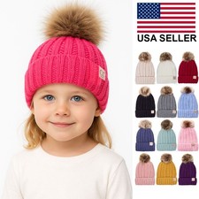 C.C Girl Boy Unisex 2-7yrs Winter Warm Soft Fuzzy Fleece Lined Cable Knit Beanie