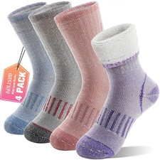 4 Pairs Kids Teens Merino Wool Hiking Socks Thermal Winter Warm Thick Crew