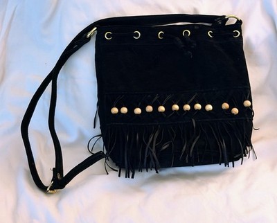 Aj Valenci Suede Leather Fringe Beaded Bag/Purse 