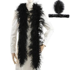 Black Ostrich Feather Boas   2yards 3ply Long Boas for Party, DIY Production,...