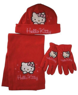Hello Kitty Winter-Set mit Mütze, Schal & Handschuhe Rot 54cm Neu OVP*