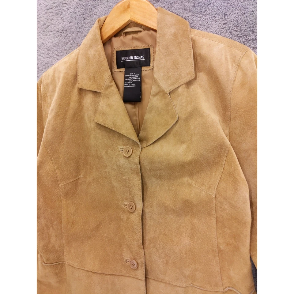 Chaqueta Blazer Brandon Thomas Para Mujer Cuero Gamuza Tostado Talla L Foto 2 de 4