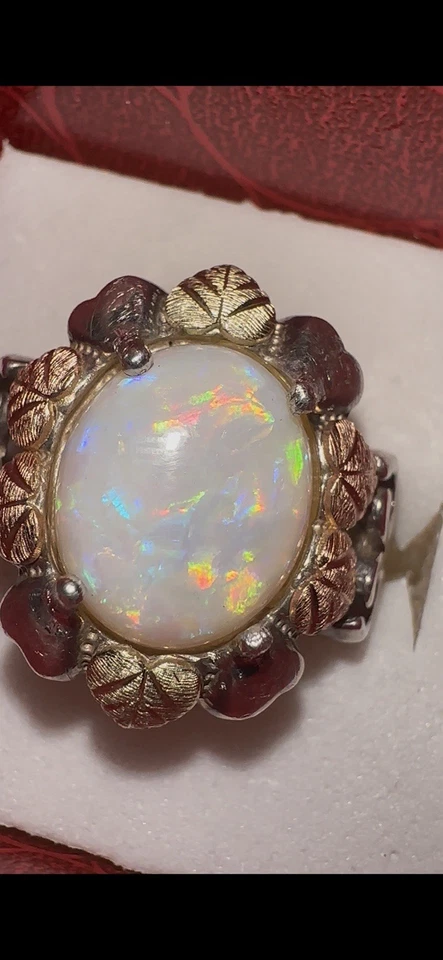 Anillo Natural Australiano Coober Pedy Ópalo Black Hills Oro 12k Talla 8.5 Foto 2 de 4