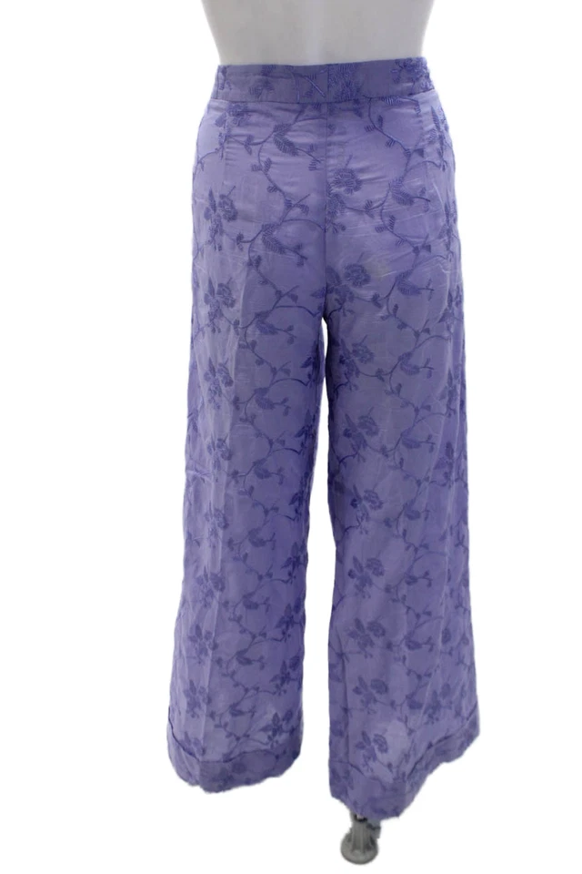 Pantalones Salvatore Ferragamo Mujer Algodón Helecho Bordados Pierna Ancha Púrpura Talla 10 Foto 3 de 4