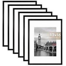 12x16 Picture Frame Set of 6 with Shatter Resistant Plastic Glass, Thin Borde...