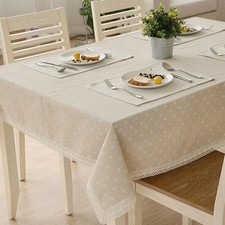 Flower Pattern Tablecloth Linen Cotton Table Cloth with Lace Dining Table