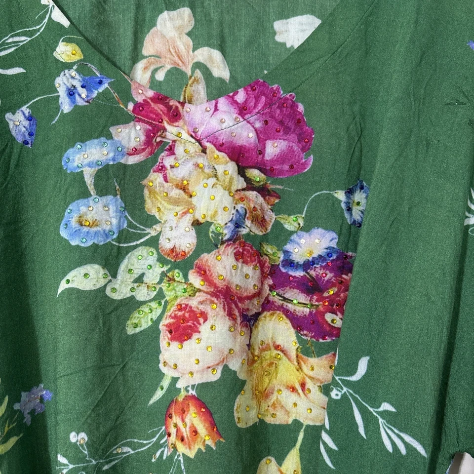 Ruby Yaya Floral Kaftan Dress Women’s Sz S Embellished Boho Beach To Bar Hippie - image 2 of 4