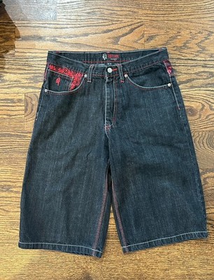 Red Ape Embroidered Black Fade With Red Embroidery Jean Shorts Men's 32/15