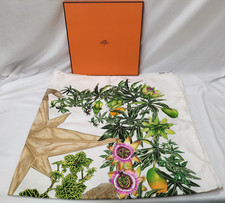 HERMES Carre 90 PASSIFLORES Scarf 90x90cm 100 Silk with Box, Tag Damaged