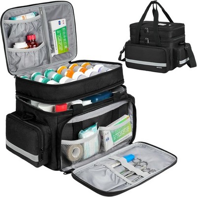 Large Pill Bottle Organizer, Double Layers Medicine Storage 2 LAYERS, BLACK 