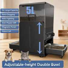 Smart Automatic Cat  Dog Feeder, 5L, Dual Bowls, Voice Call, 6 Meals/Day