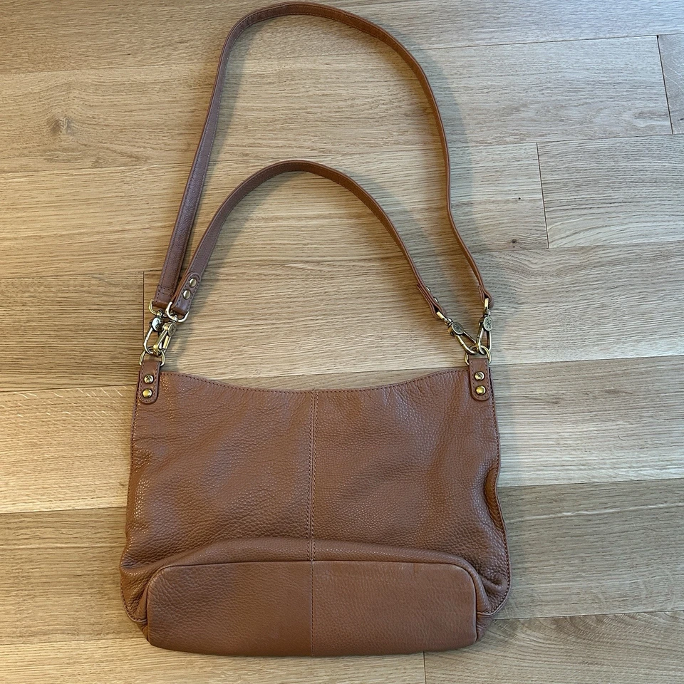 HOBO International Pier Bolso de Hombro Cartera 2 Correas Cuero Guijarro Marrón Camel Foto 2 de 4