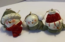 Merry Snowmen Small Head Figures Christmas Ornaments Set Of 3, Holiday Decoratio