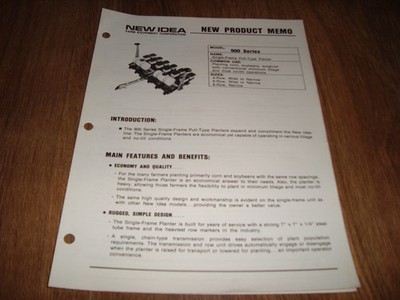 Vintage New Idea 900 Series Single Frame Pull Type Planter New Product Memo