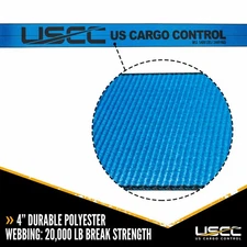 US Cargo Control 4 Inch x 40 Foot Blue Winch Strap Flat Hook 2 Pack