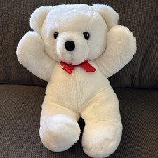 Vintage 1979 Dakin Cuddles 14 White Teddy Bear Plush Stuffed Animal Red Ribbon