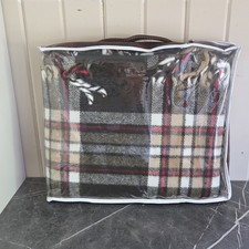 Vtg Faribo Brown Plaid Throw Blanket Faribault Woolen Mill 50"x60" Carry Case