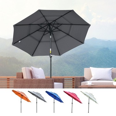 Outsunny 9' 3-Tier Polyester Patio Umbrella W/ Crank and Push Button Tilt