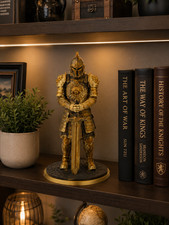 Ancient Chinese Warrior Figurine Gold PLA Armor Statue 3D Printed Desk Decor