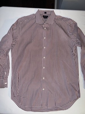 Barneys New York Italy Dress Shirt 16 34 Trim Fit Gingham Cotton Luxury