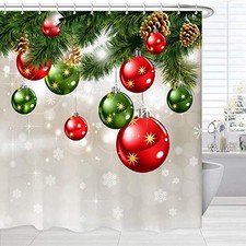 Small Christmas Shower Curtain Red and Green,Xmas 60"W x 72"L Pack of 1 