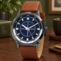 Excellanc Herrenuhr Quarz 41 Mm Blau Braun Kunstlederarmband Leuchtzeiger Analog
