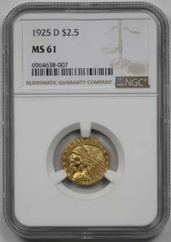 1925-D $2.5 NGC MS 61 Indian Head Gold Quarter Eagle