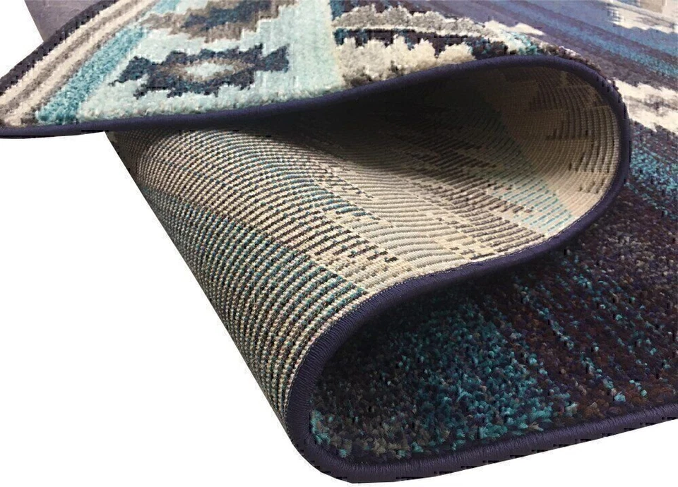 Southwestern Native American Modern/Faded Area Rug -Navy/Gray/Aqua - Image 4 of 4