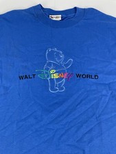 Vintage Winnie the Pooh Disney Wolrd Large Blue Embroidered T Shirt Made in USA