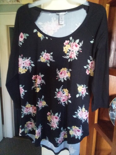 Damenoberteil Größe L, schwarz geblümt, 3/4 Arm von Just be - Bild 2 von 6