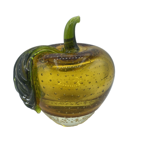 Bullicante Controlled Bubble Art Glass Apple Stem Paperweight 6” Large Heavy - Picture 3 of 9