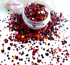 Nail Art Glitter *RouGe* Red Black Dots Spots Holographic Spangle Mix 5ml Pot