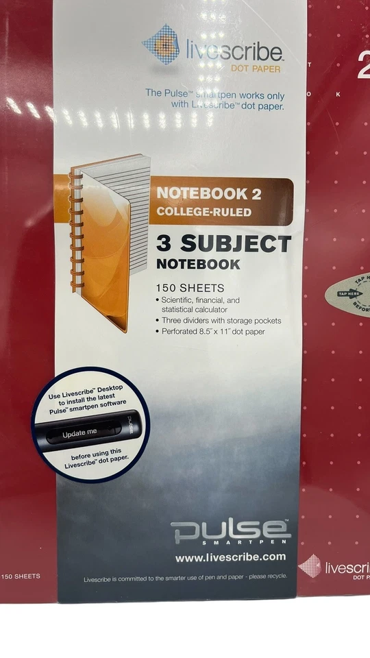 Livescribe Notebook Dot Paper 2 College Ruled 3 Subject  150 Sheets Pulse Sealed - Image 2 of 4