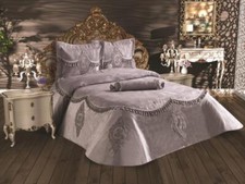 Luxury Cotton Satin Queen Bed Set Gray Grey Comforter Pillow Covers Case Tassels