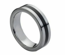 7mm Men's or Ladies Tungsten carbide Pipe Cut Black Center wedding band ring