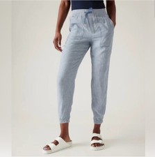 Athleta Retreat Linen Pants Jogger Chambray Blue Size 6 NWT