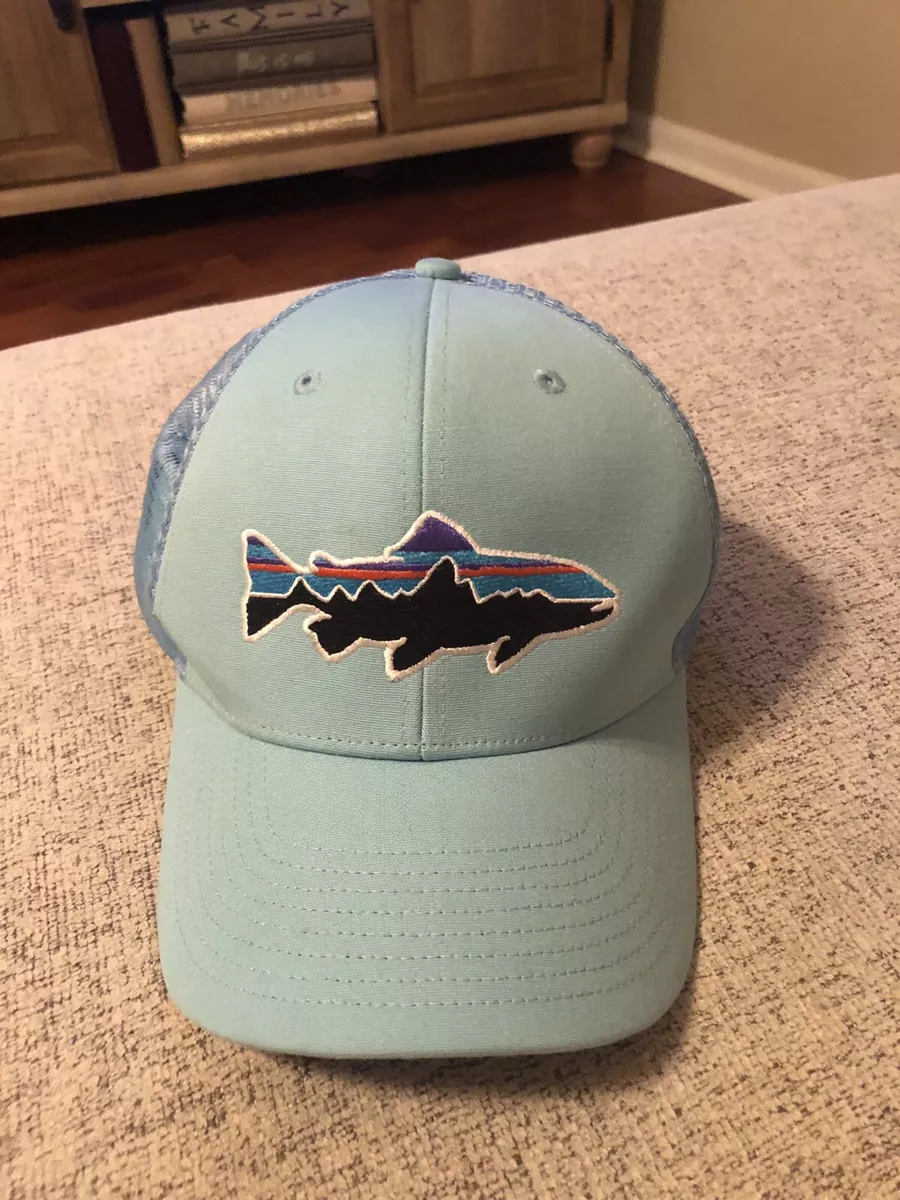 PATAGONIA Fitz Roy Trout Trucker Hat - Light Blue Turquoise Fish Logo