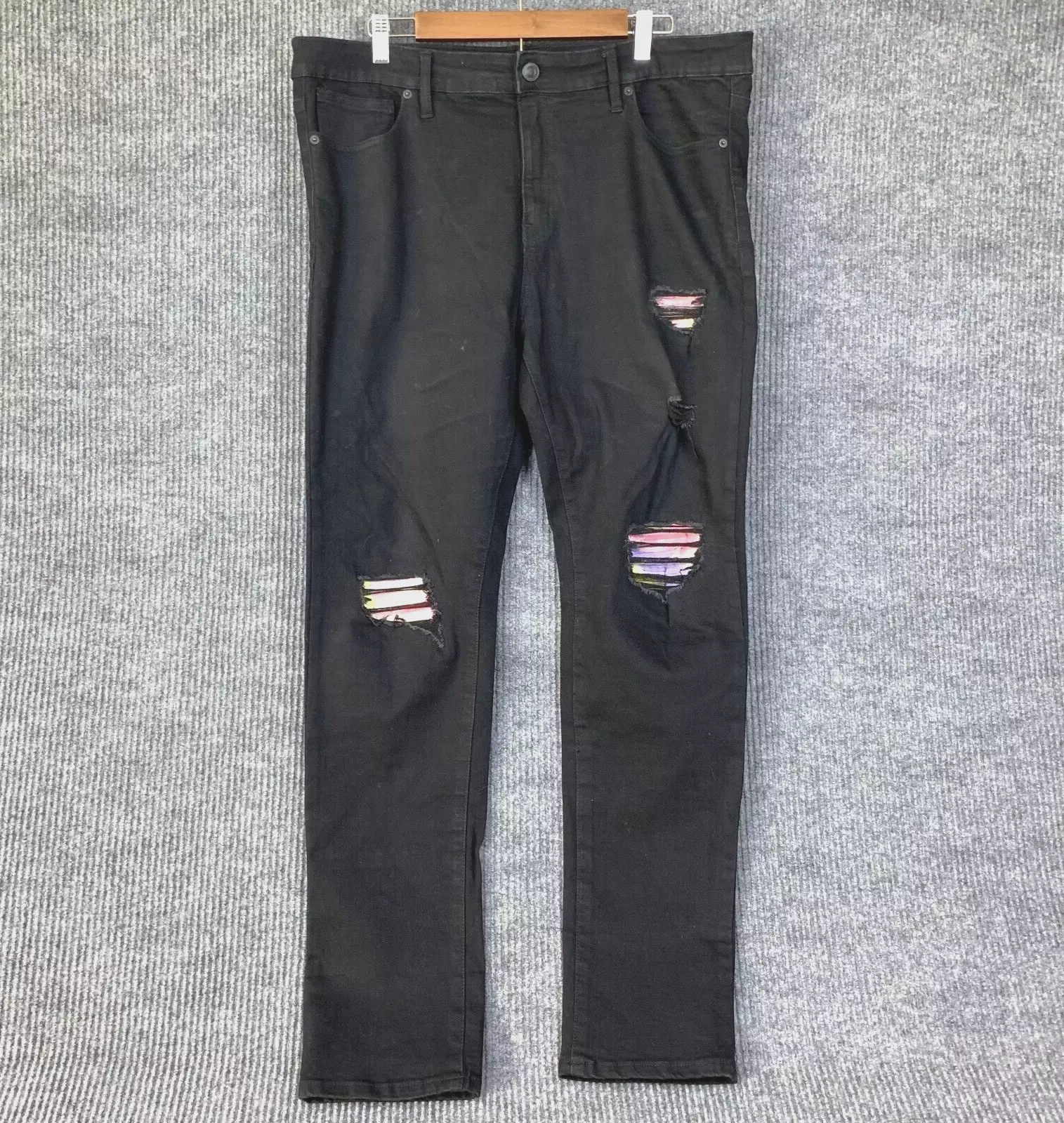 Jean homme Rue 21 38/32 noir skinny tie dye déchiré vieilli suprême flex 