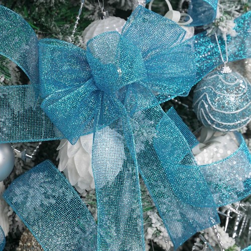 Blue Christmas Ribbon Wired 2.5"x25 Yards Glitter Mesh for Wreaths Decor - Picture 4 of 7