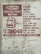 Dayton 1/4 HP 1000 RPM Shaded Pole Motor
